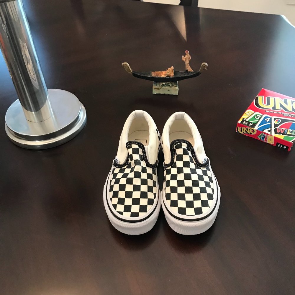 Vans Slip On Boys Black & White Checker Shoes - Size 12